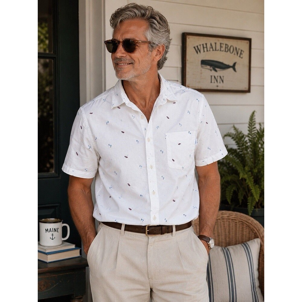 Bonobos Button Shirt Men's Size M Short SHARKS White Tailor Slim Fit Long Sleeve